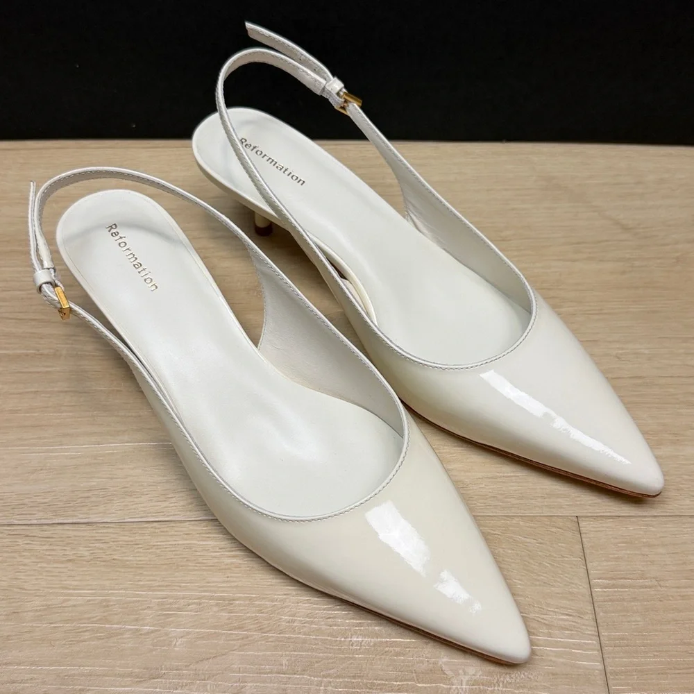 Reformation Wrenley Heeled Slingback Heels - White Patent Size 7.5 - Picture 3 of 8